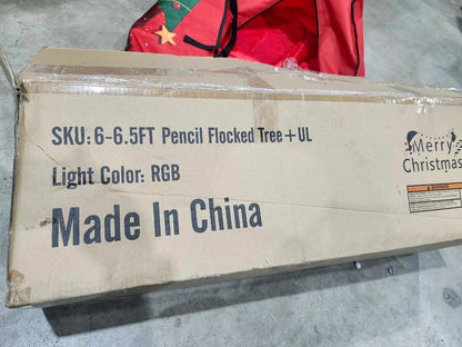 6.5ft Pre-Lit Flocked Pencil Christmas Tree