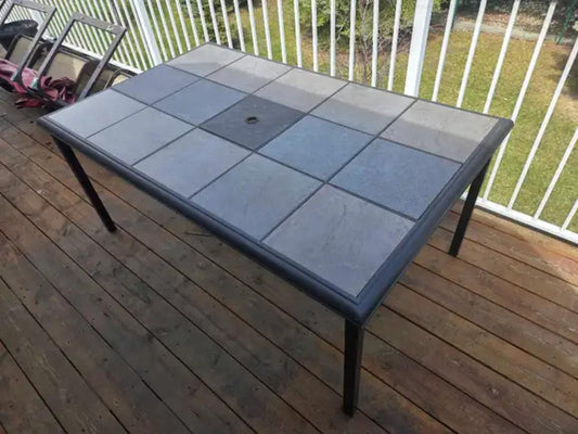 Rectangular Steel Outdoor Patio Dining Table w/ Ceramic Tiles
