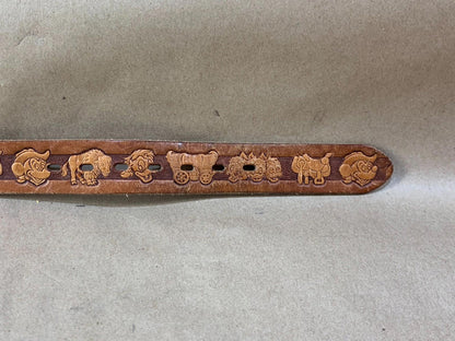 Vintage Chambers Disney western tooled brown leather kids belt
