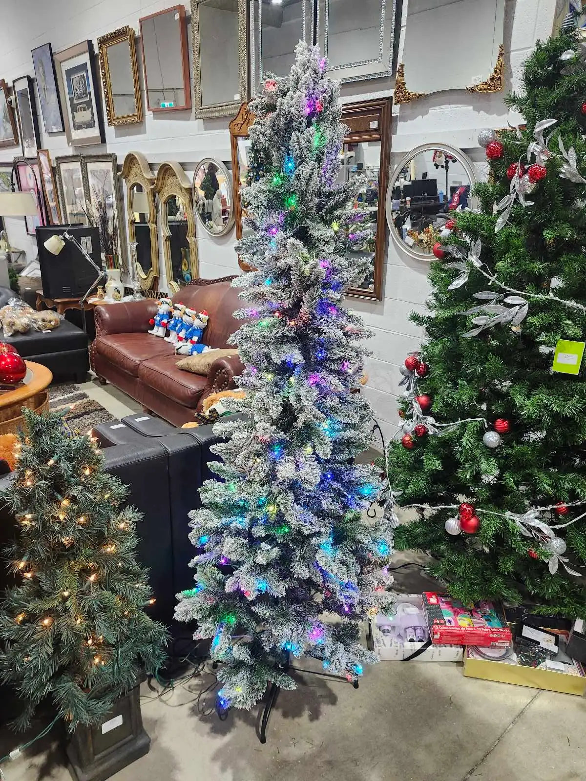6.5ft Pre-Lit Flocked Pencil Christmas Tree