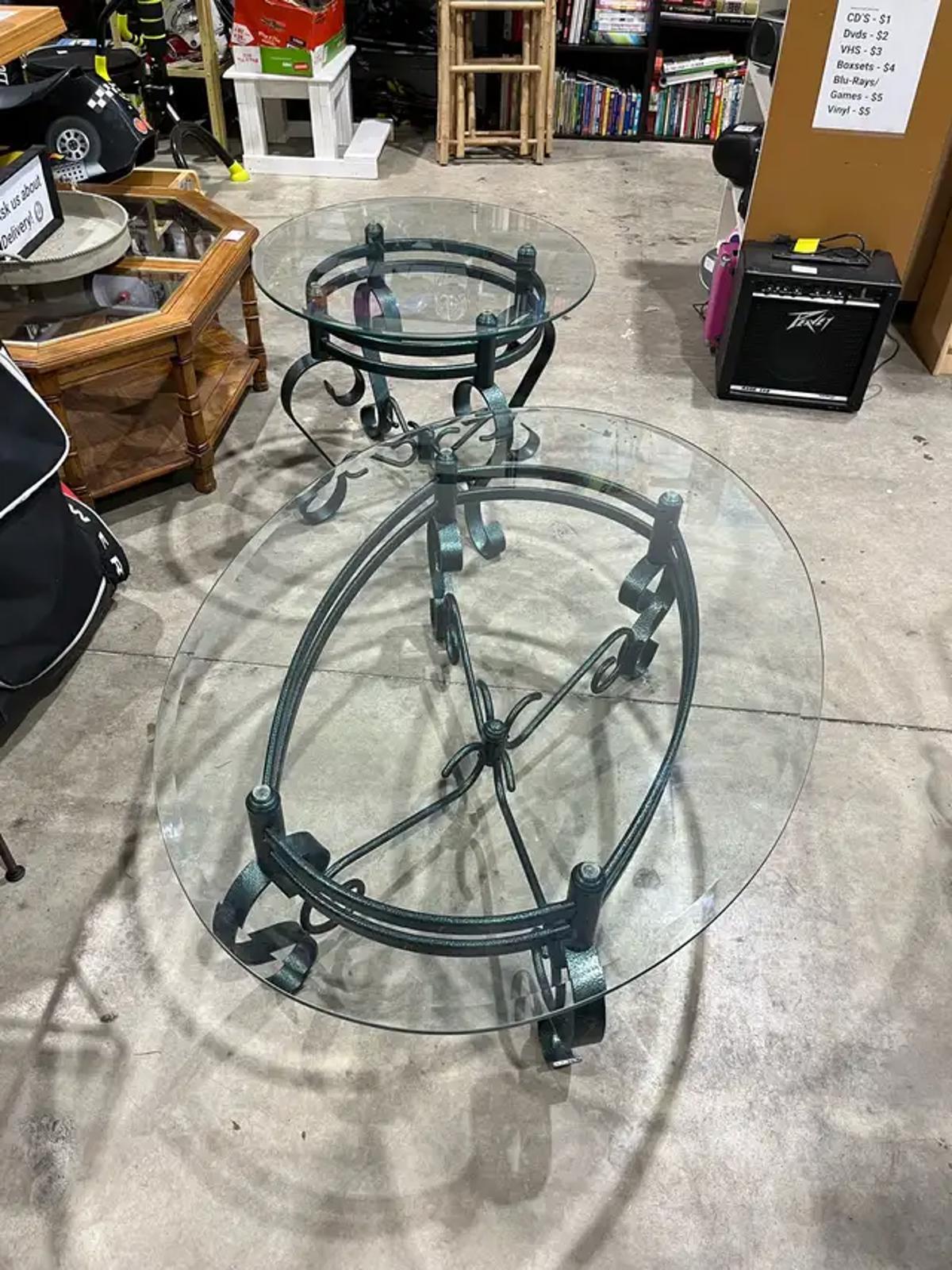 Glass/Iron Coffee & End Table Set