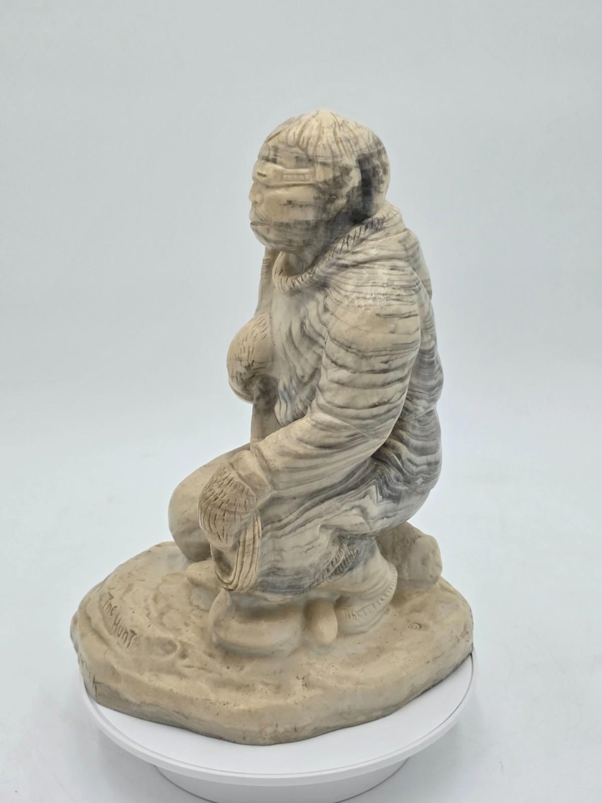 Vintage Inuit "The Hunt" Sculpture Eskimo Canada Signed Soapstone Hand Carved