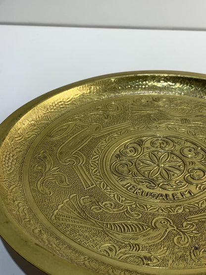 Vintage Brass Plate with Jerusalem & Nice Flower Inlay Work Kitchen