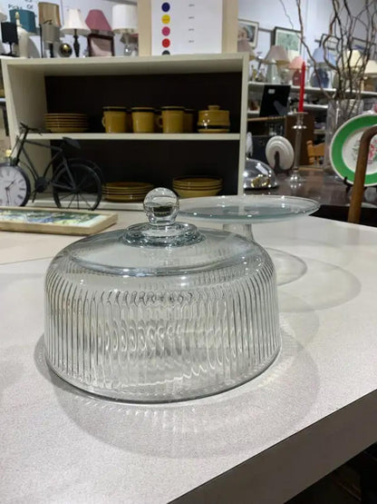 Ribbed Glass Cake Stand with Lid