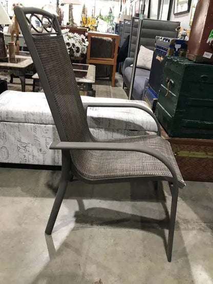Grey and Brown Slingback Woven Patio Chairs 42.5” - 6 Available