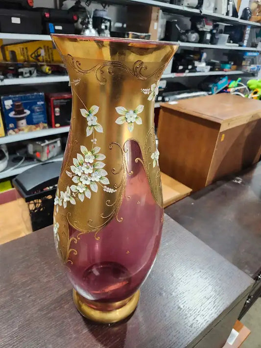 Red & Gold Floral Bohemian Vase