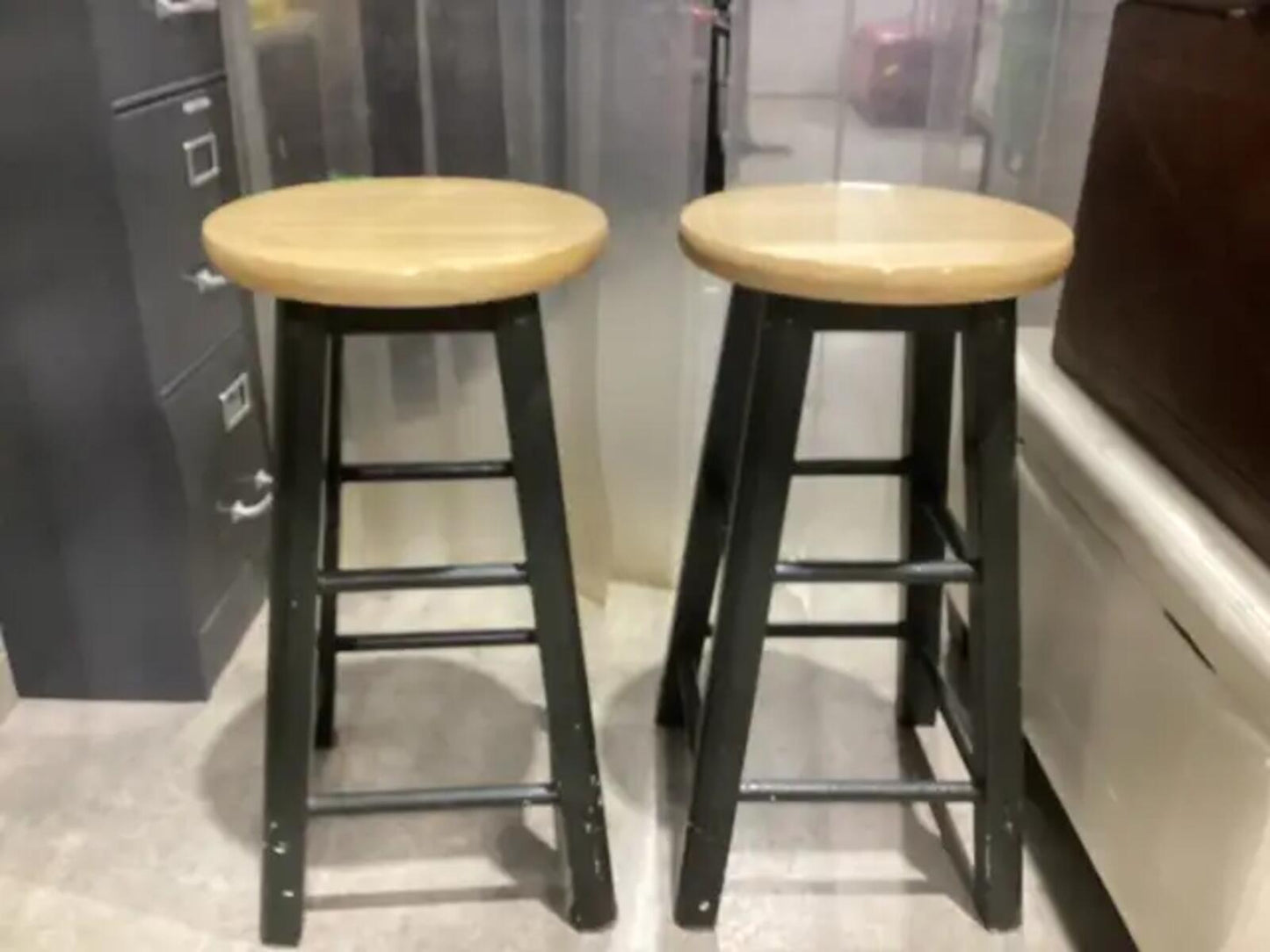 Sturdy Dark Green Bar Stool with Wood Top - 2 Available