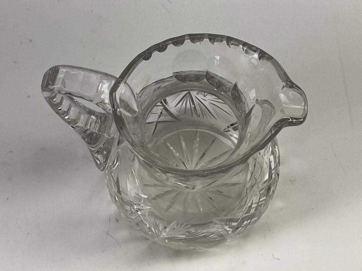 Vtg Cut Glass Pinwheel Thumbprint Crystal Pitcher