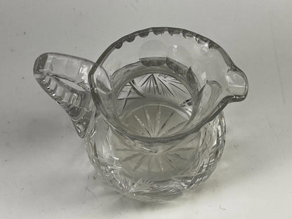 Vtg Cut Glass Pinwheel Thumbprint Crystal Pitcher