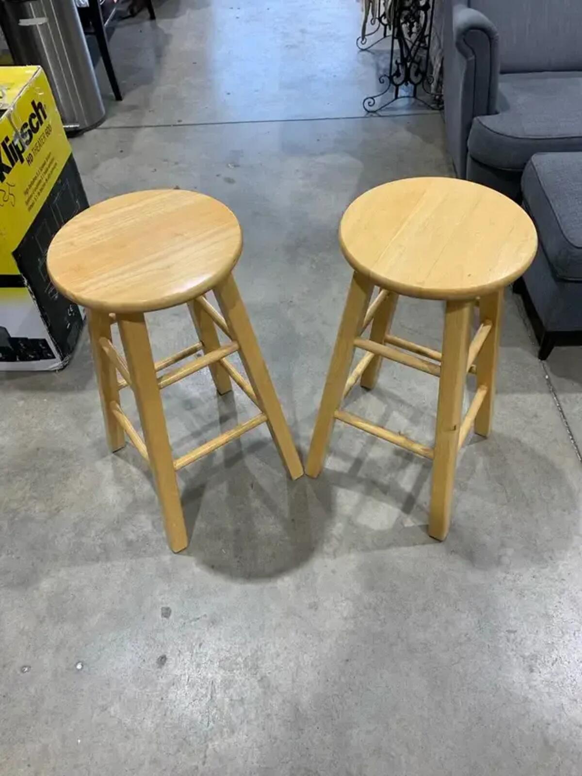 Set of 2 Wooden Stools