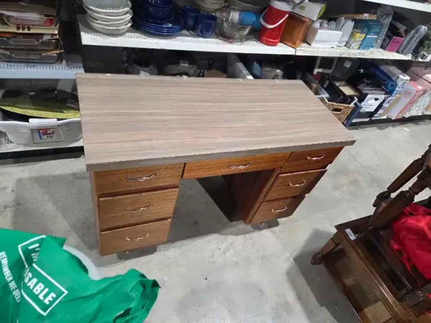 Vintage Wooden Desk - 7 Drawers