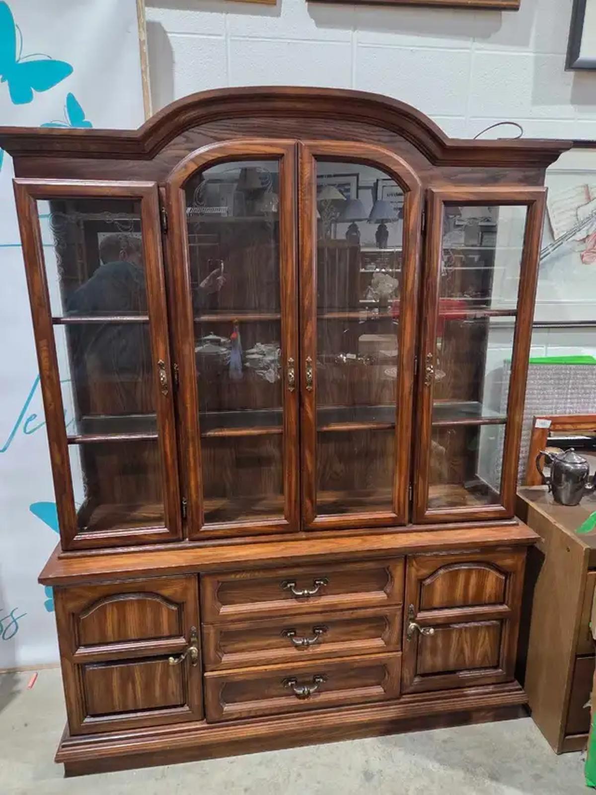 Vintage Solid Wooden China Cabinet - Lit
