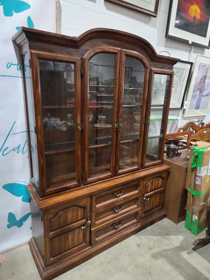 Vintage Solid Wooden China Cabinet - Lit