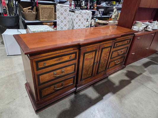 Unique Wooden 9-Drawer Asian Motif Dresser