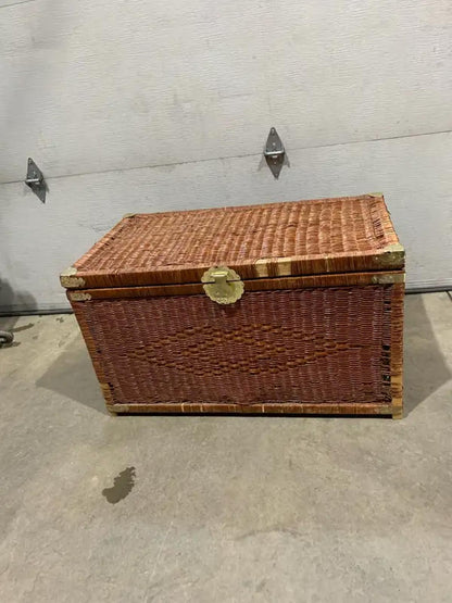 Large Wicker Trunk with Detailed Gold Hardware