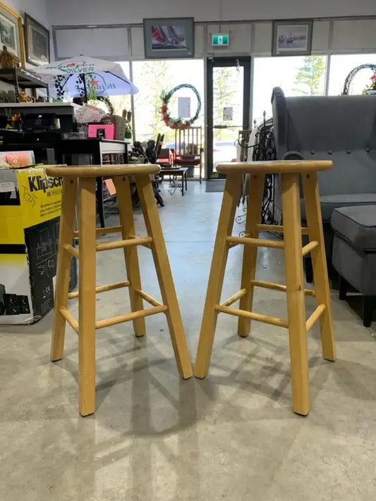 Set of 2 Wooden Stools