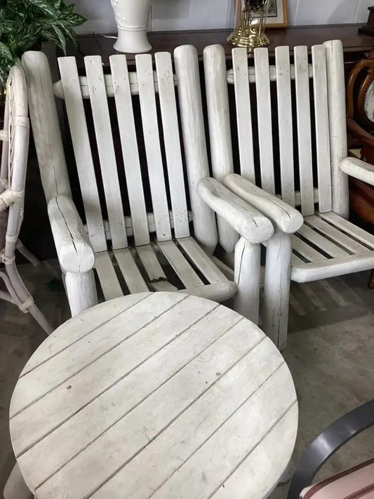 White Rustic Log Chairs and Table - Set of 3