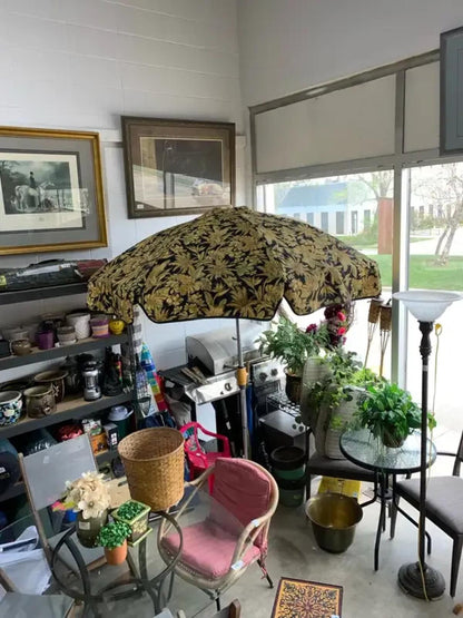 Golden Botanical Print Patio Umbrella