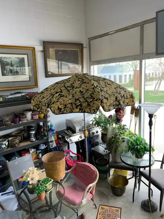 Golden Botanical Print Patio Umbrella