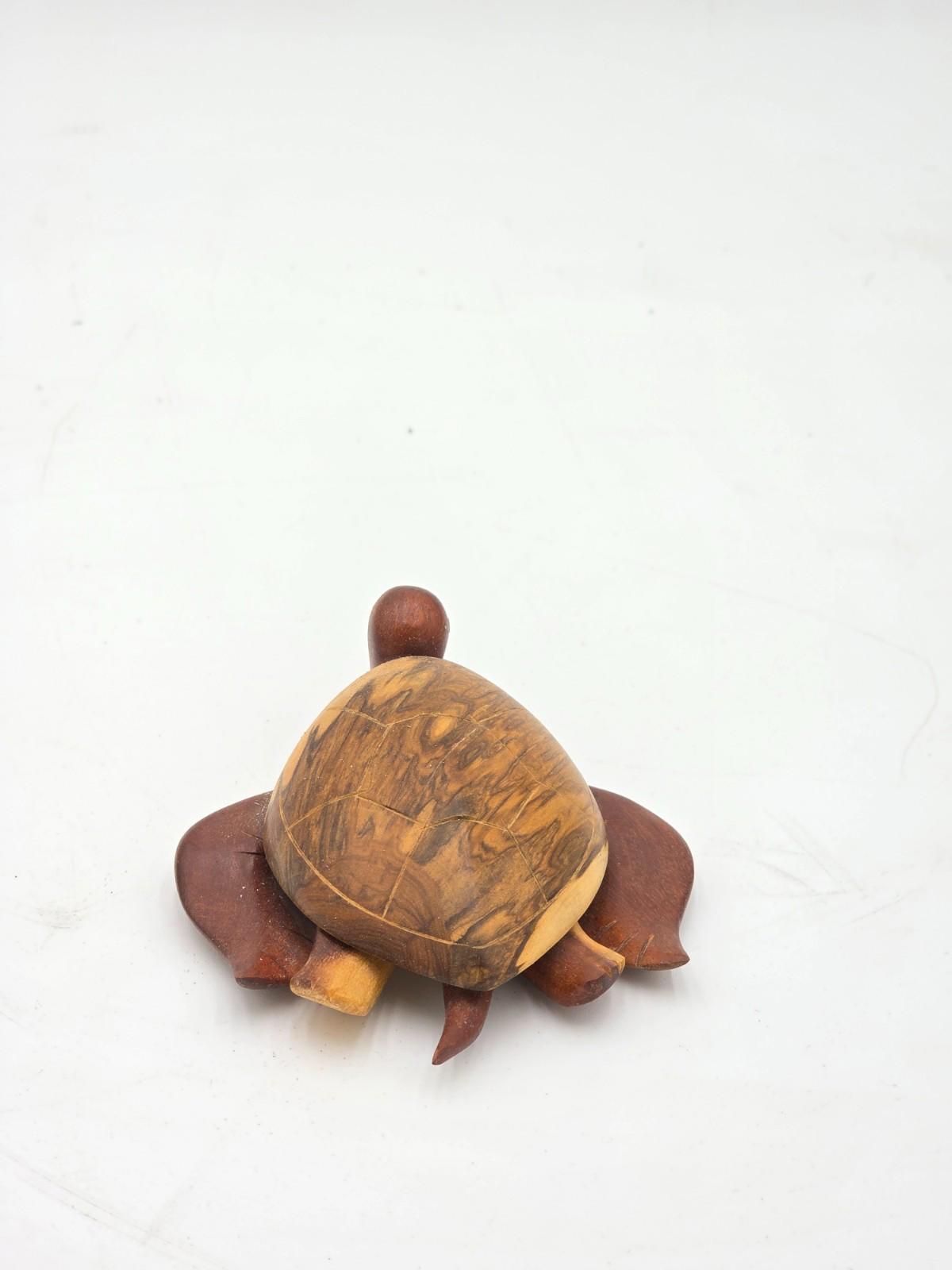 Vintage Wooden Hand Carved Turtle Figurine