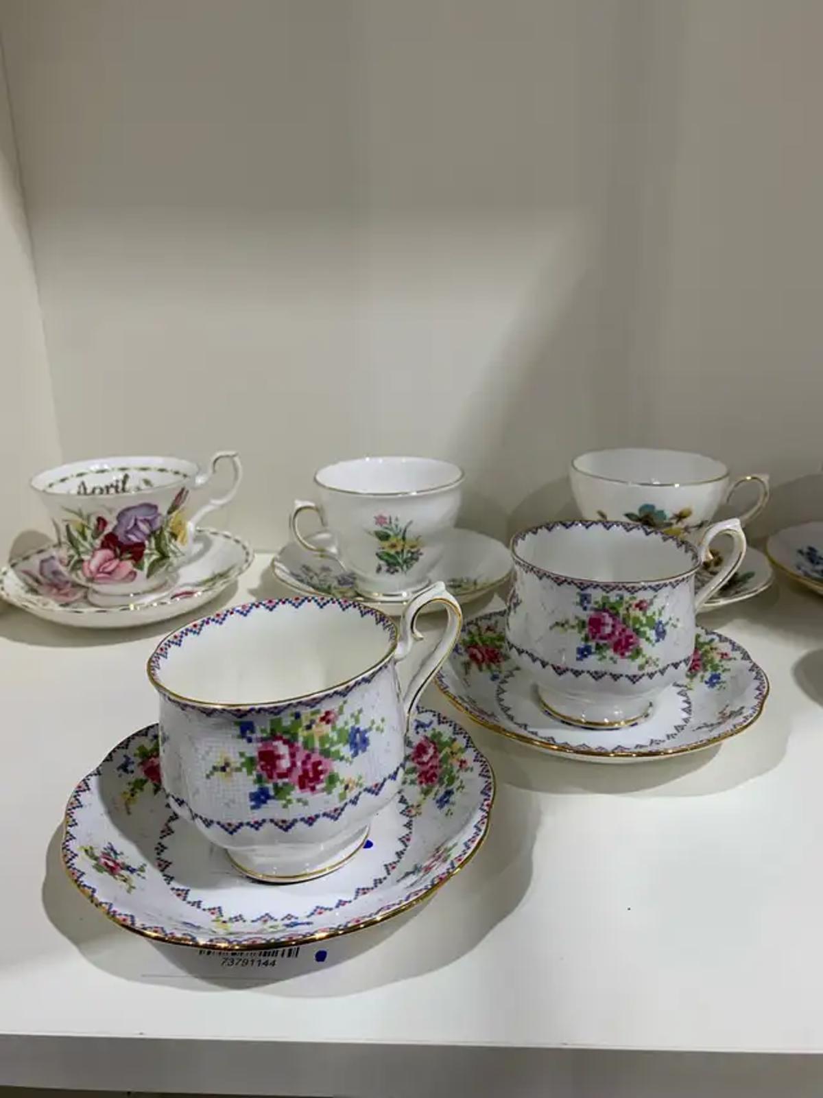 Antique Tea Cups with Floral Designs