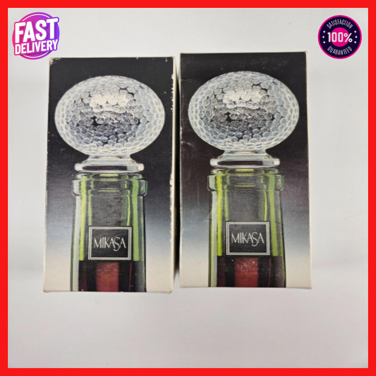 2x Mikasa Tee Time Lead Crystal Bottle Stopper Golf Ball