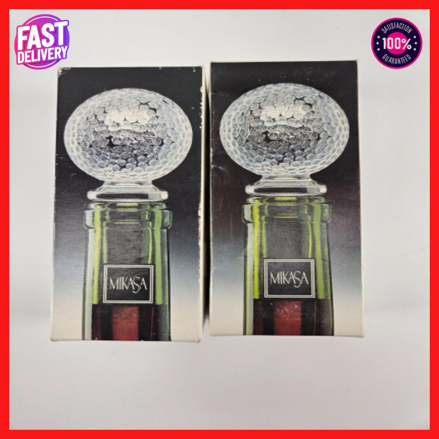 2x Mikasa Tee Time Lead Crystal Bottle Stopper Golf Ball