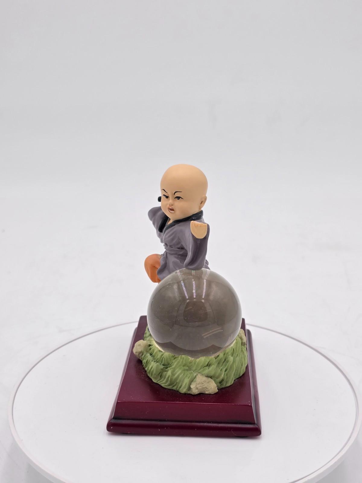 Shaolin Little Monk Kung Fu Boy Resin Figurine with Crystal Ball