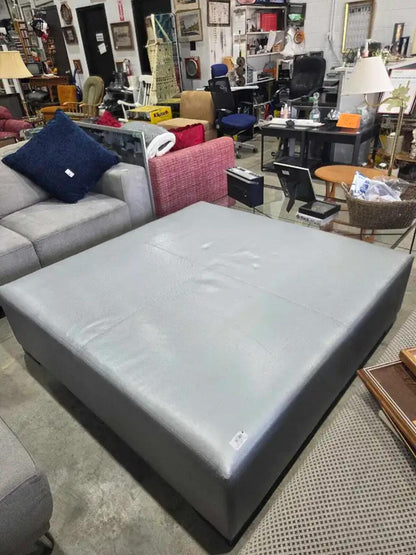 Extra Large Silver Leather Ottoman - 5x5ft