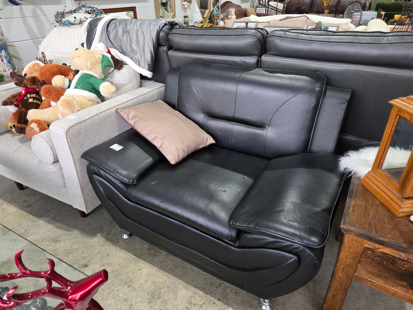 Black Faux Leather Sofa/Armchair Set