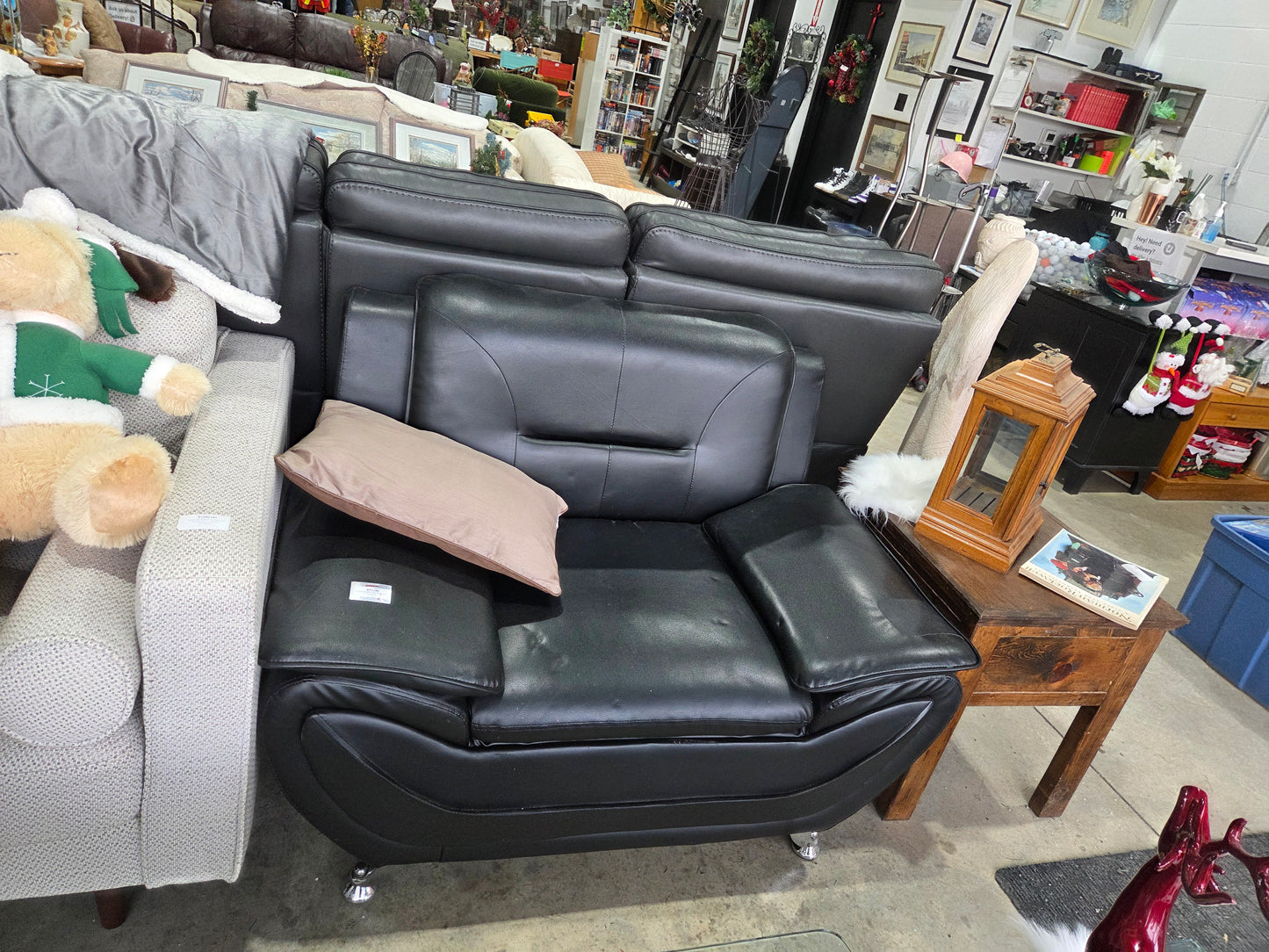 Black Faux Leather Sofa/Armchair Set