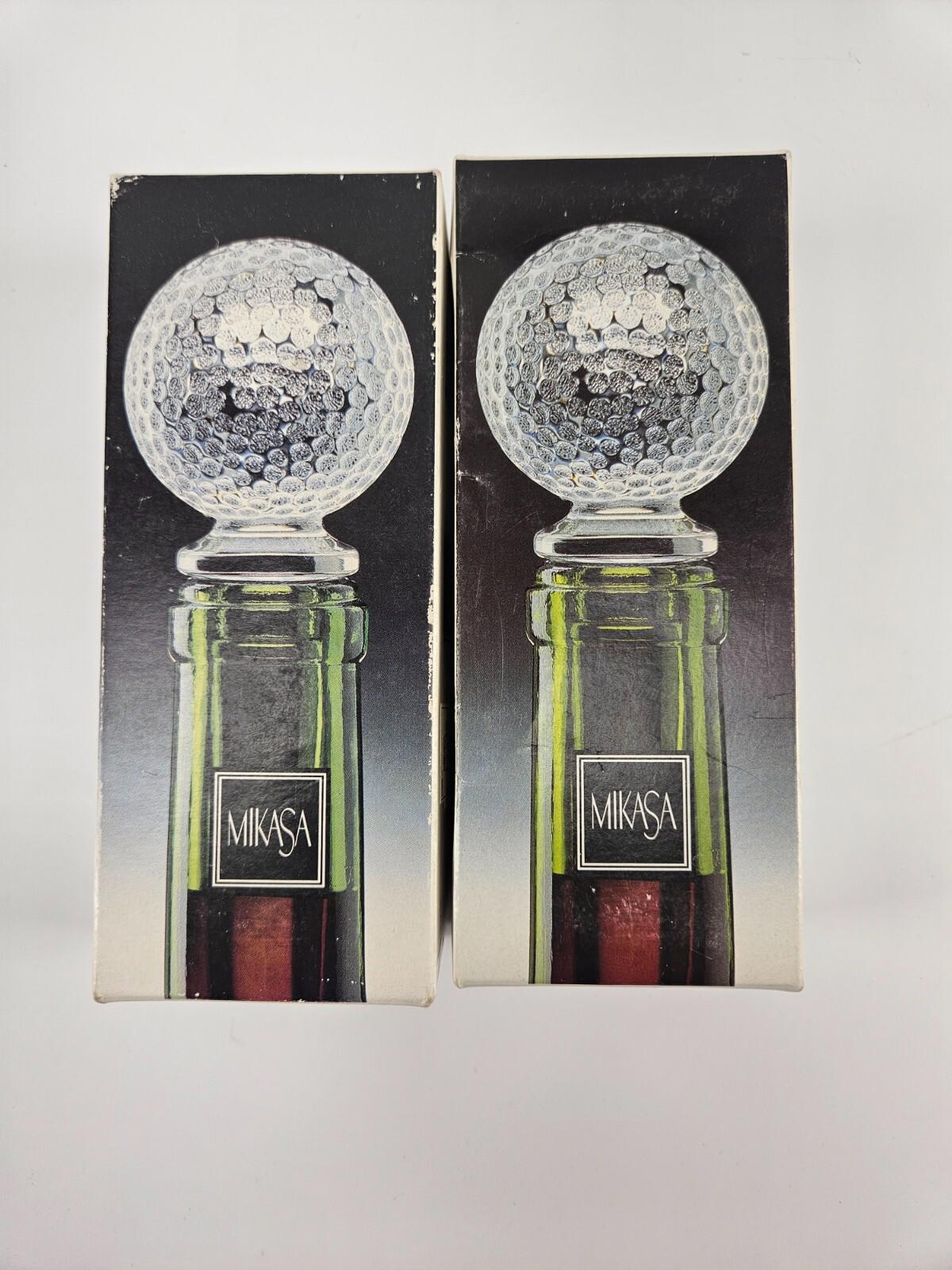 2x Mikasa Tee Time Lead Crystal Bottle Stopper Golf Ball