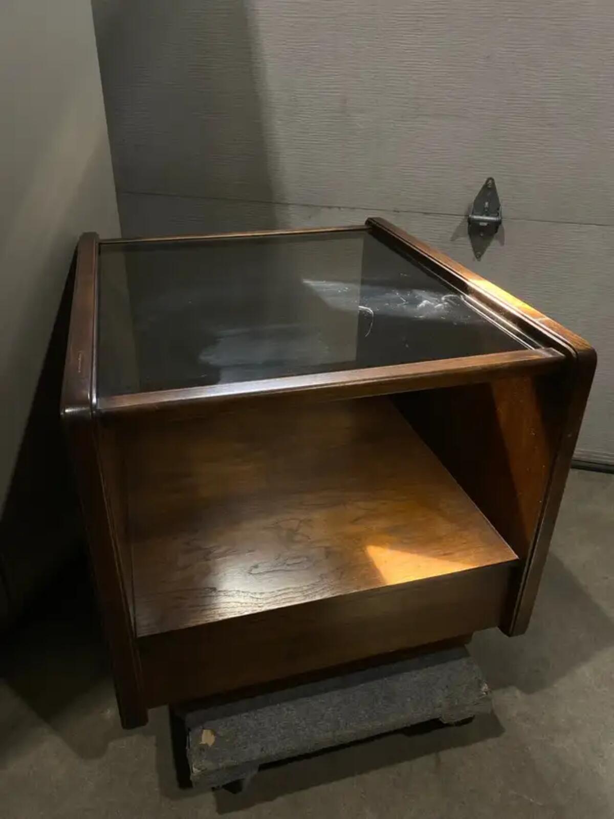 Set of two Glass Top 70’s Side Tables with drawers