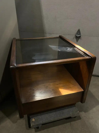 Set of two Glass Top 70’s Side Tables with drawers