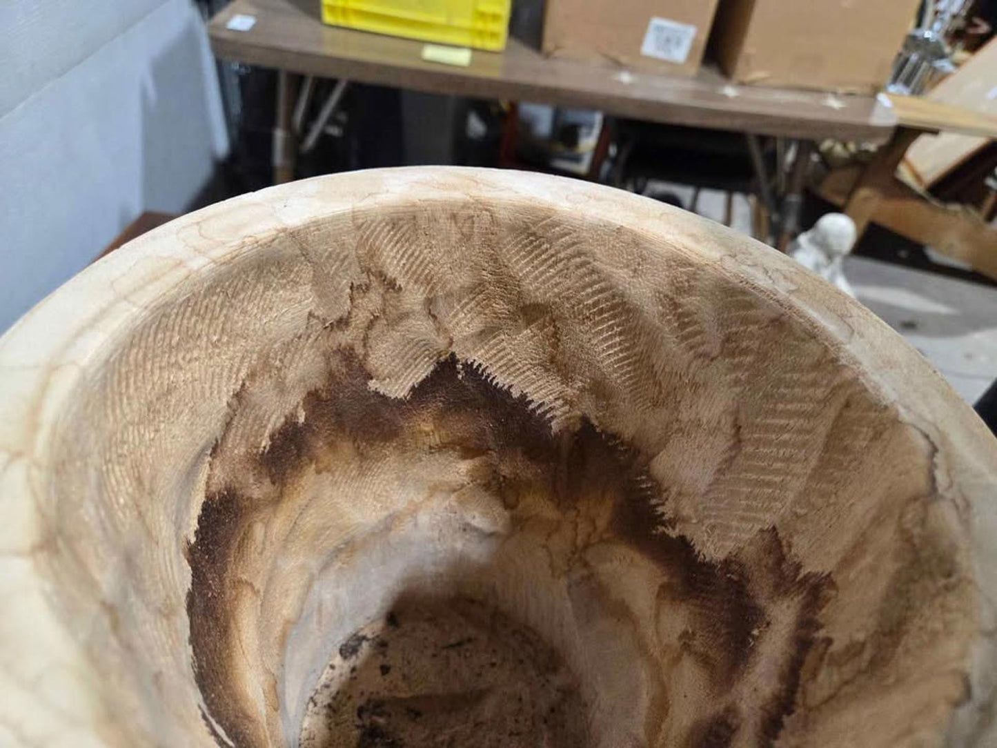 Carved Wooden Planter Bowl