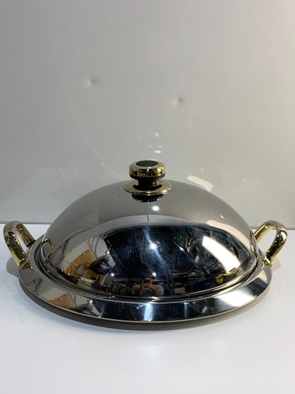 Master Cuisine Cookware 18/10 Brass Handles Serving Tray With Lid & Platter