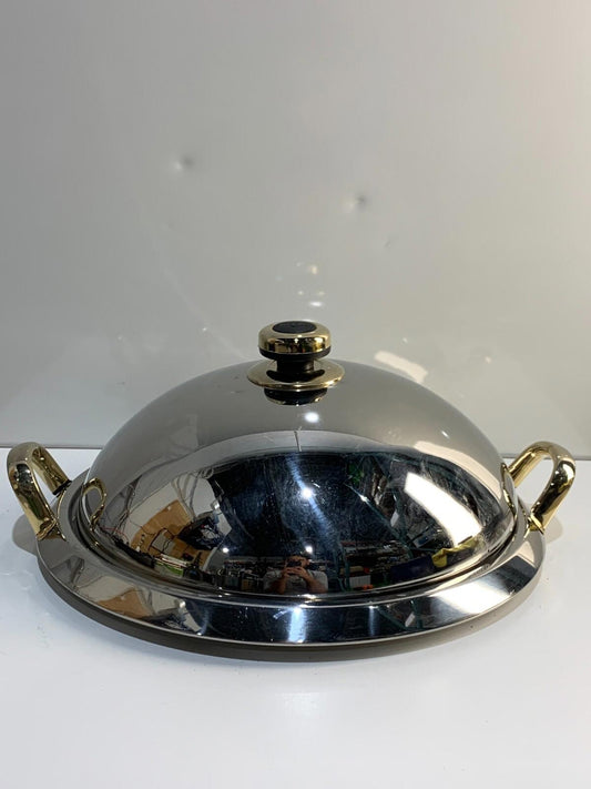 Master Cuisine Cookware 18/10 Brass Handles Serving Tray With Lid & Platter