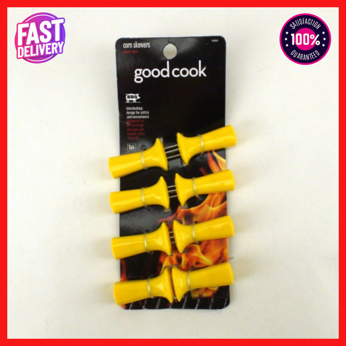 Good Cook BBQ Corn Cob Skewers Pack Of 8 - Interlocking Safety Storage, Yellow