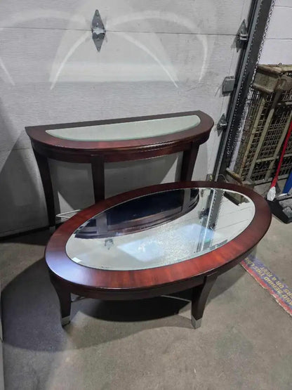 Cherry Wood/Mirror Table Set
