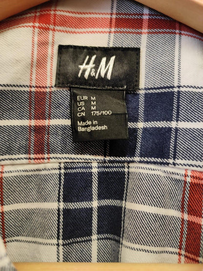 H&M Oxford Shirt Men's Medium Red Plaid Button Down Long Sleeve Cotton