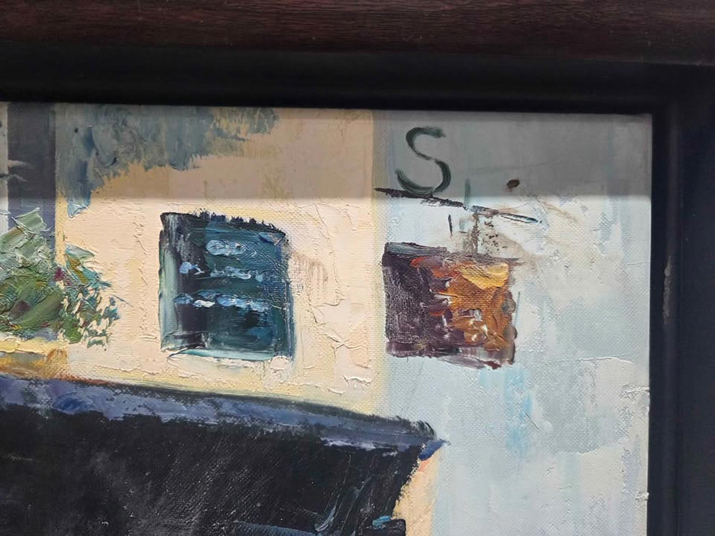 Framed painting street scene 40x27"