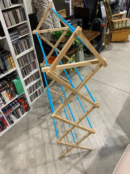 4 Tier Wooden Collapsible Drying Rack with Blue