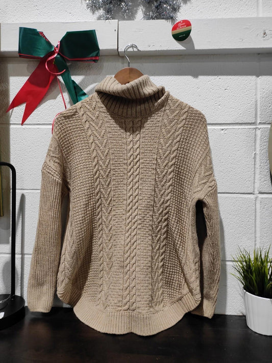 Suzy Shier Women's Grey High Low Side Slit Mock Neck Relaxed Sweater Size M