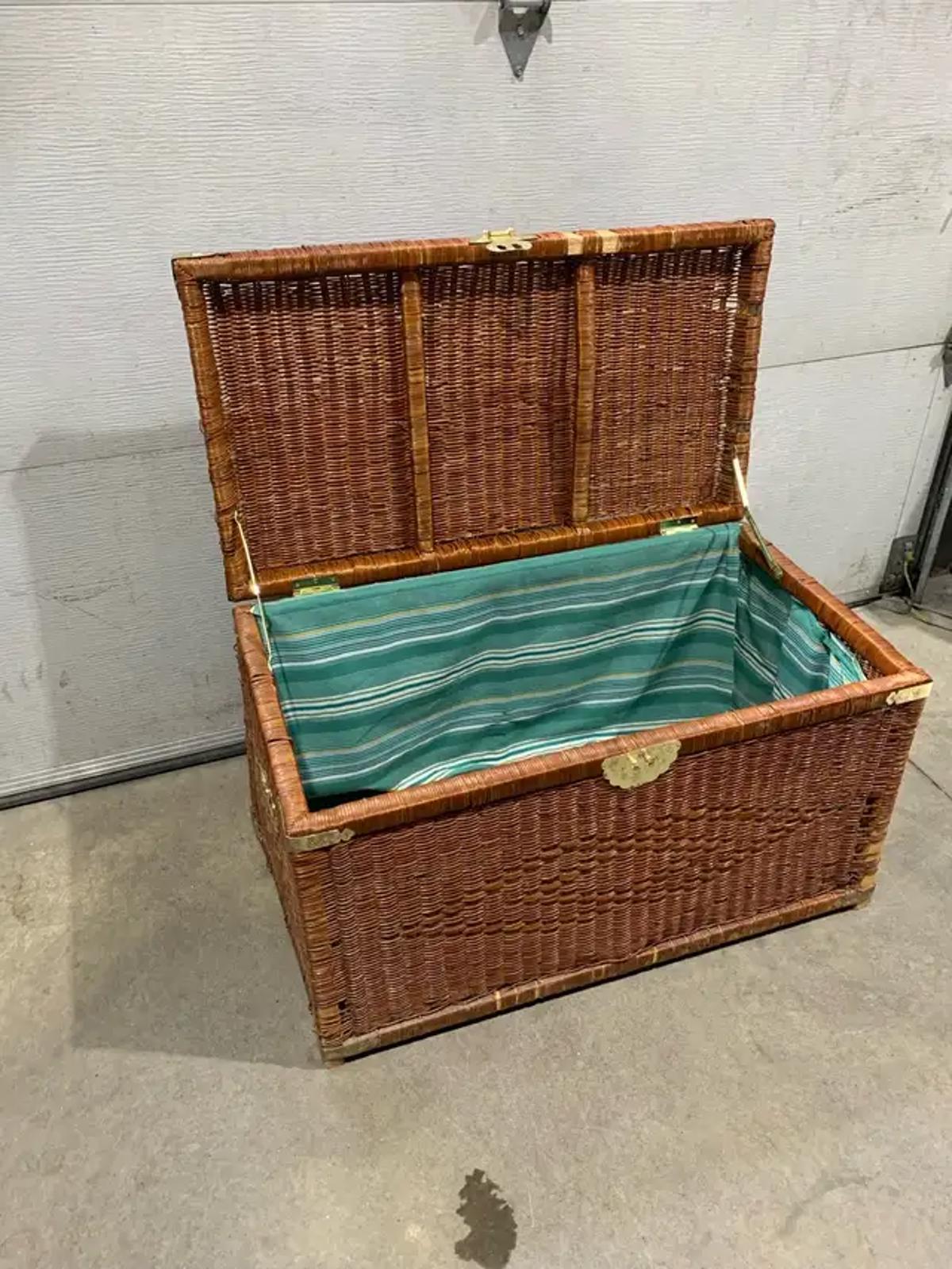 Large Wicker Trunk with Detailed Gold Hardware
