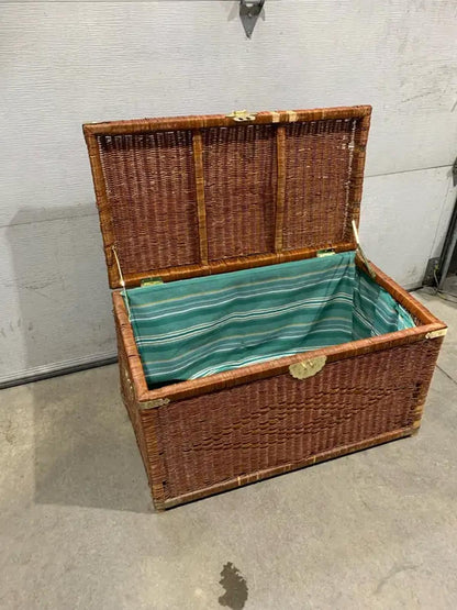 Large Wicker Trunk with Detailed Gold Hardware