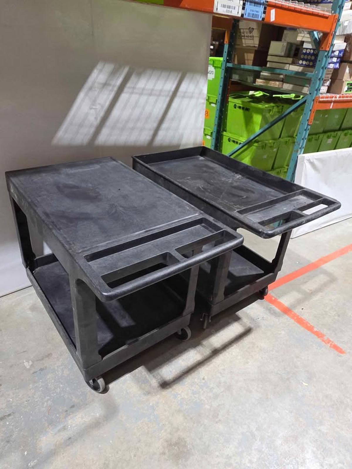 ULINE black 2-shelf utility carts on wheels