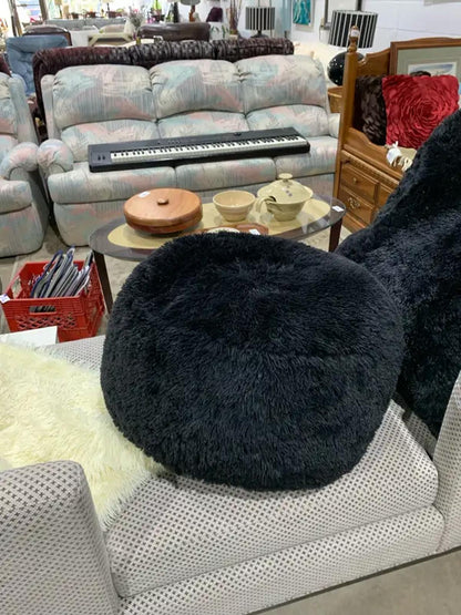 Set of 2 Black Fluffy Throw Pillows