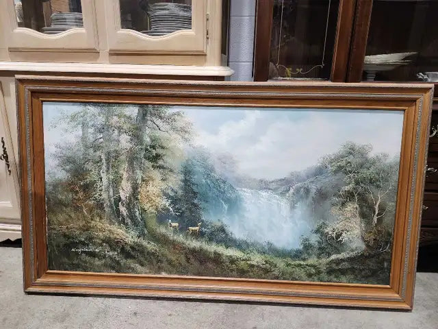 Framed Original Waterfall Painting 54x30