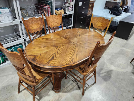 Vintage Sklar Peppler Solid Wooden 8ft Extendable Dining Room & 5 Chairs