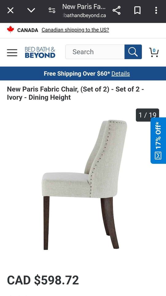 New Paris Fabric Chair Set of 4 - Ivory - Dining Height